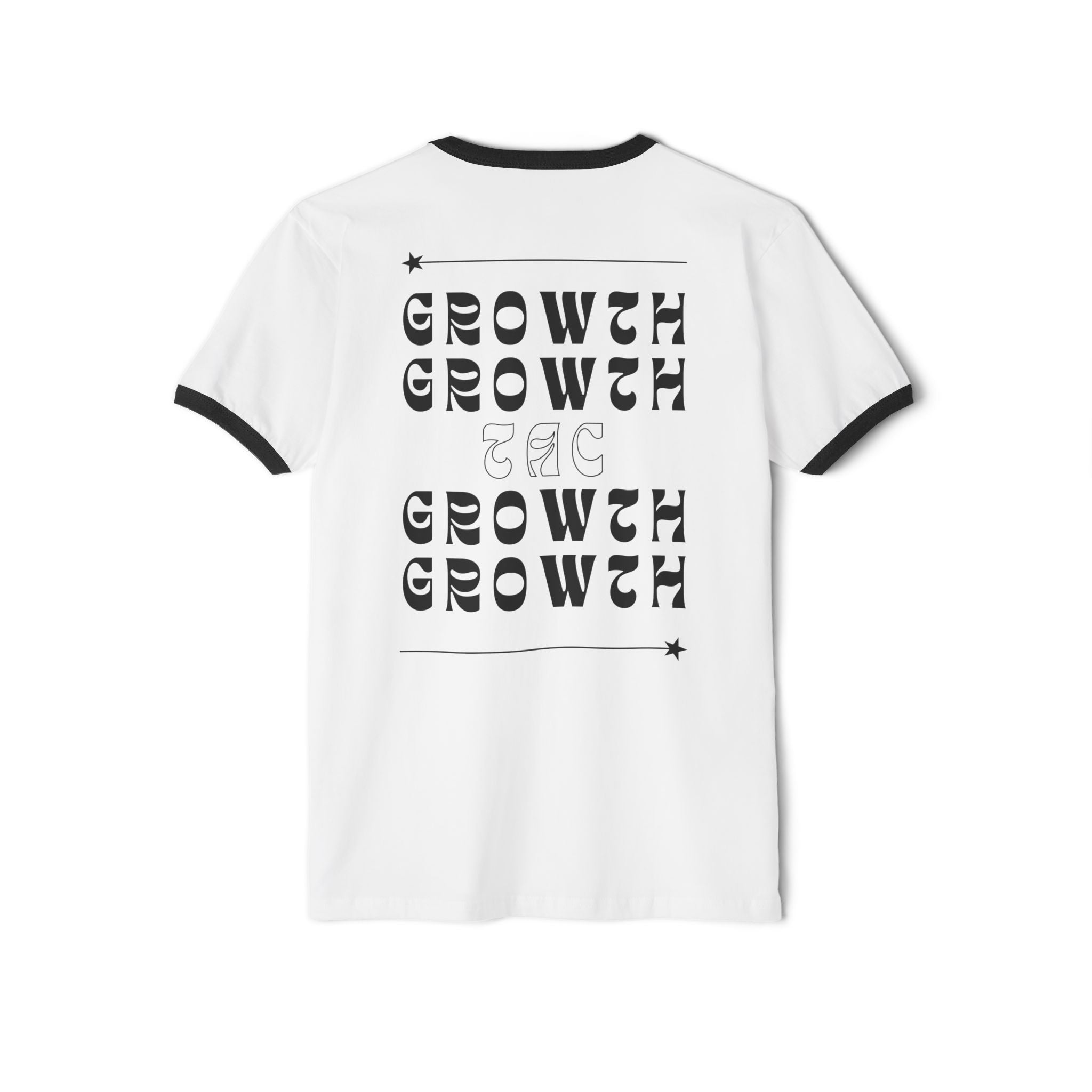 TAC Growth Graphic Ringer T-Shirt — Retro Black & White Motivational Tee